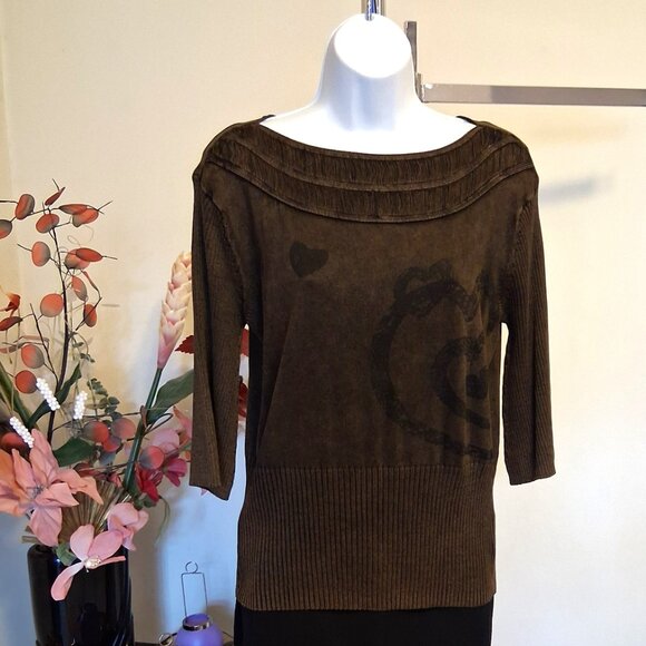 NWT Dark Brown 3/4 Sleeves Cardigan Knitwear Lightweight Ladies Sweater - Picture 2 of 8